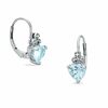 Thumbnail Image 1 of Heart-Shaped Aquamarine Leverback Earrings in 10K White Gold with a Diamond Accent