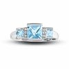 Square Aquamarine Three Stone Ring in 10K White Gold with Diamond Accents