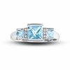 Thumbnail Image 1 of Square Aquamarine Three Stone Ring in 10K White Gold with Diamond Accents