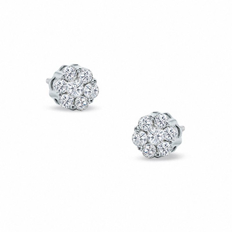 Main Image 1 of 0.33 CT. T.W. Diamond Flower Stud Earrings in 10K White Gold