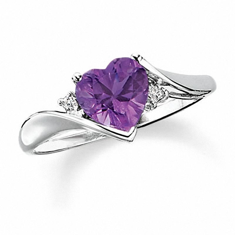 Heart-Shaped Amethyst Ring in 10K White Gold with Diamond Accents