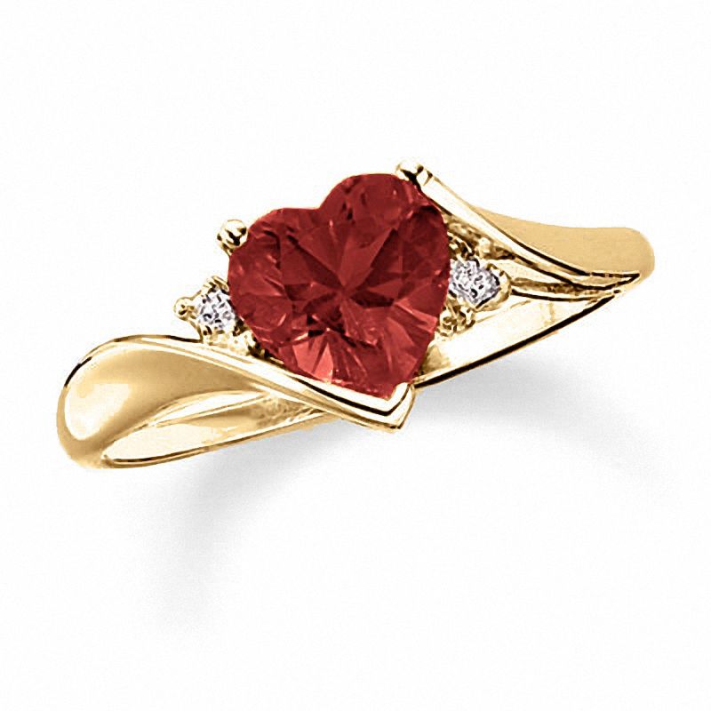 Heart-Shaped Garnet Ring in 10K Gold with Diamond Accents