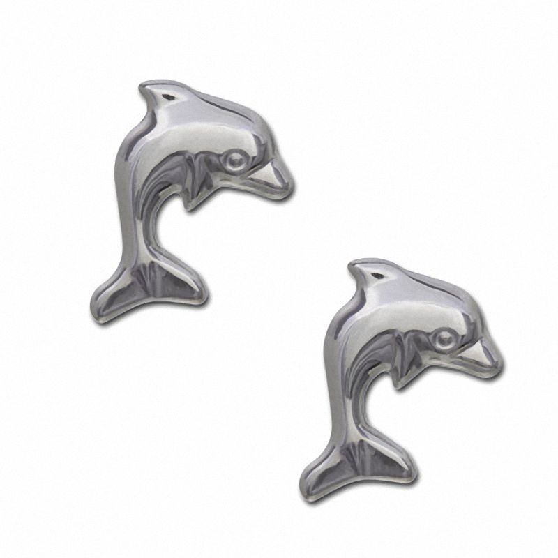 14K White Gold Dolphin Stud Earrings