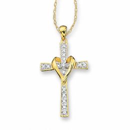 0.09 CT. T.W. Diamond Cross and Heart Pendant in 10K Gold