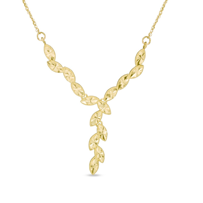 10K Gold Diamond-Cut Leaf "Y" Necklace|Peoples Jewellers