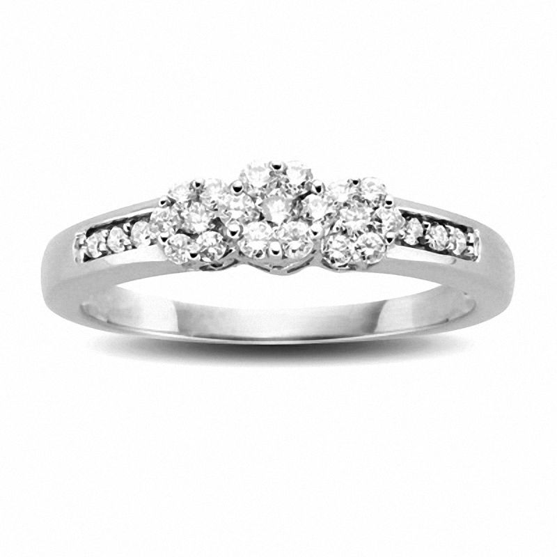 0.20 CT. T.W. Diamond Triple Flower Ring in 10K White Gold|Peoples Jewellers