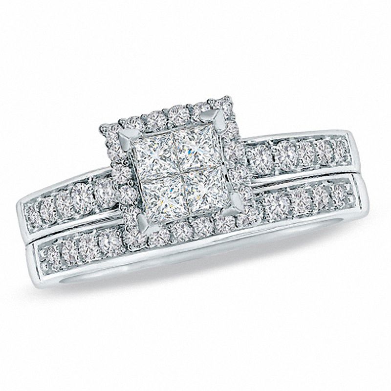 1.00 CT. T.W. Princess-Cut Quad Diamond Bridal Set in 14K White Gold