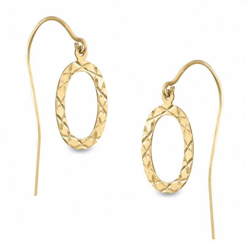 14K Gold Mini Oval Disk Dangle Earrings