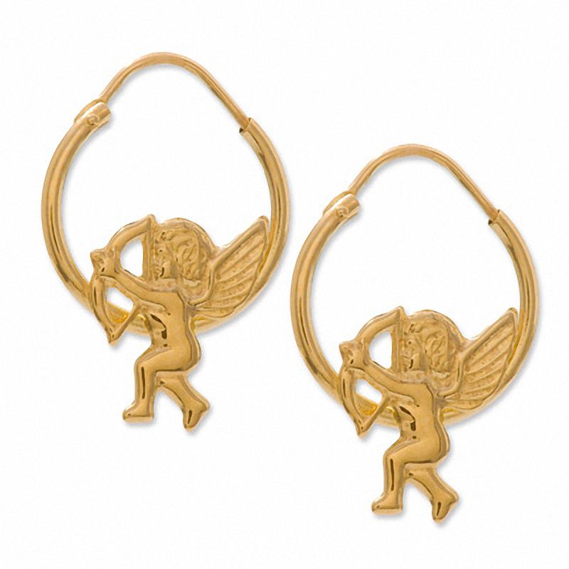 Main Image 1 of 14K Gold Hoop with Cupid Earrings