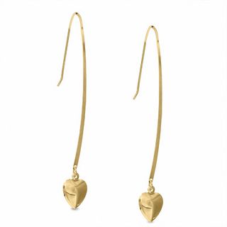 14K Gold Wire Heart Drop Earrings