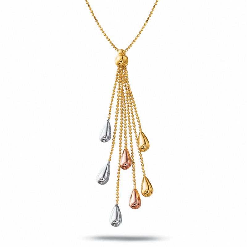 10K Tri-Colour Gold Beaded Drop Necklace with a Polished Finish