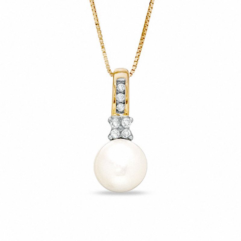 Cultured Freshwater Pearl and Diamond Accent Pendant in 10K Gold|Peoples Jewellers