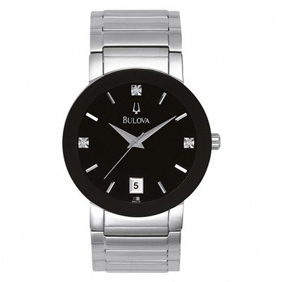 Men's Bulova Diamond Accent Watch with Black Dial (Model: 96D18)