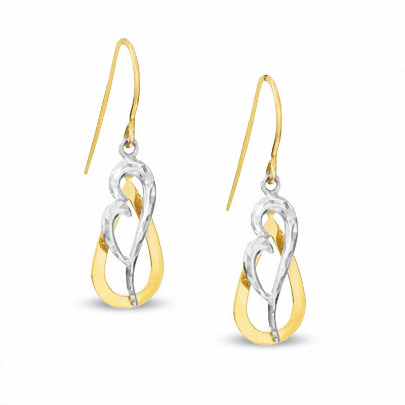 14K Two-Tone Gold Heart and Teardrop Earrings|Peoples Jewellers