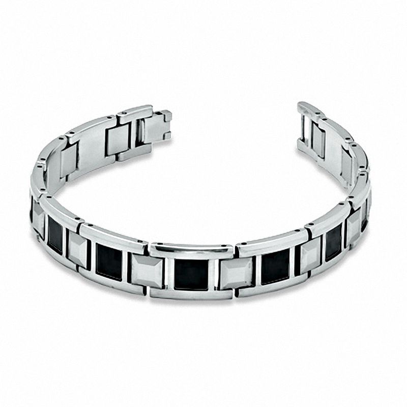 Tungsten and Stainless Steel Bracelet with Black Carbon Fibre Accents