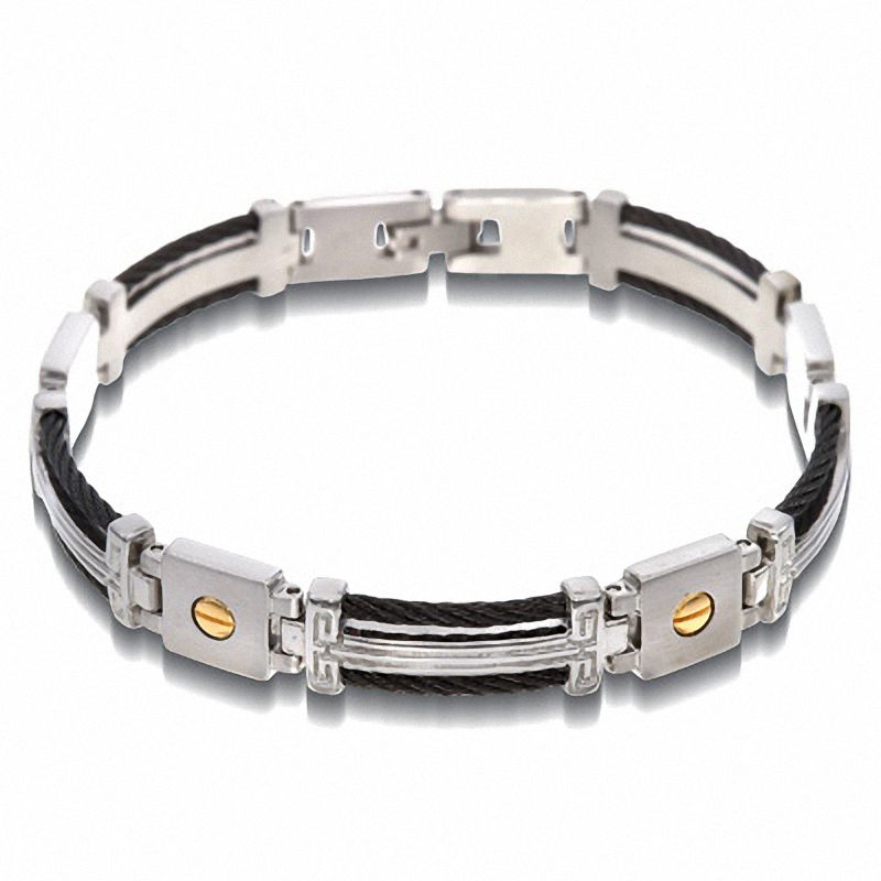 Men's Cable Link Bracelet in Stainless Steel and 10K Gold - 8.5"