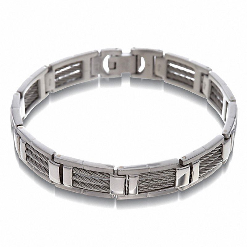 Men's Three-Row Cable Bracelet in Stainless Steel - 8.25"|Peoples Jewellers