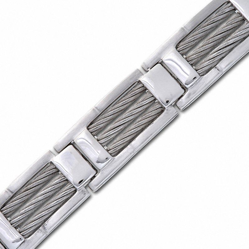 Main Image 2 of Three-Row Cable Bracelet in Stainless Steel - 8.25"