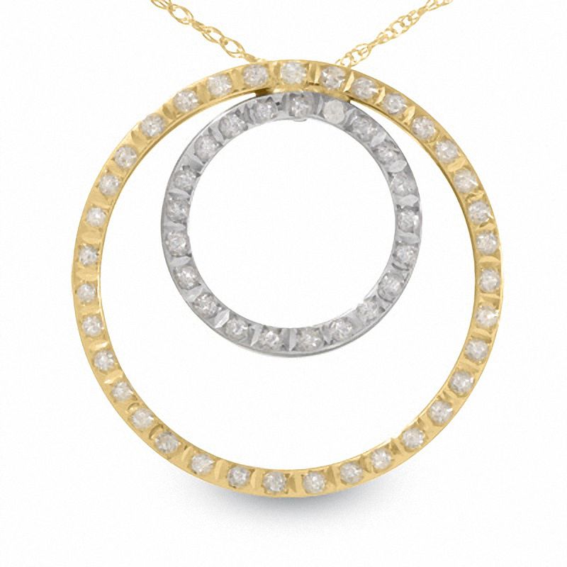 Diamond Fascination™ 14K Two-Tone Gold Double Circle Pendant|Peoples Jewellers