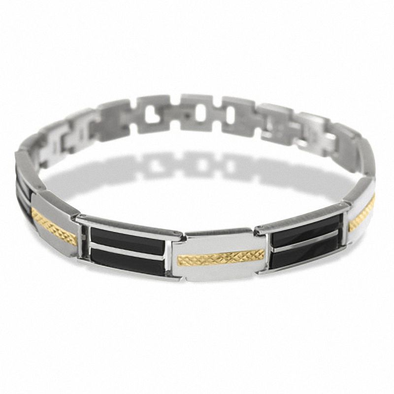 Onyx Link Bracelet in Stainless Steel and 10K Gold