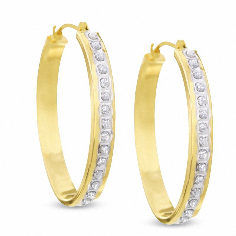 Main Image 1 of Diamond Fascination™ 14K Gold Small Oval Hoop Earrings