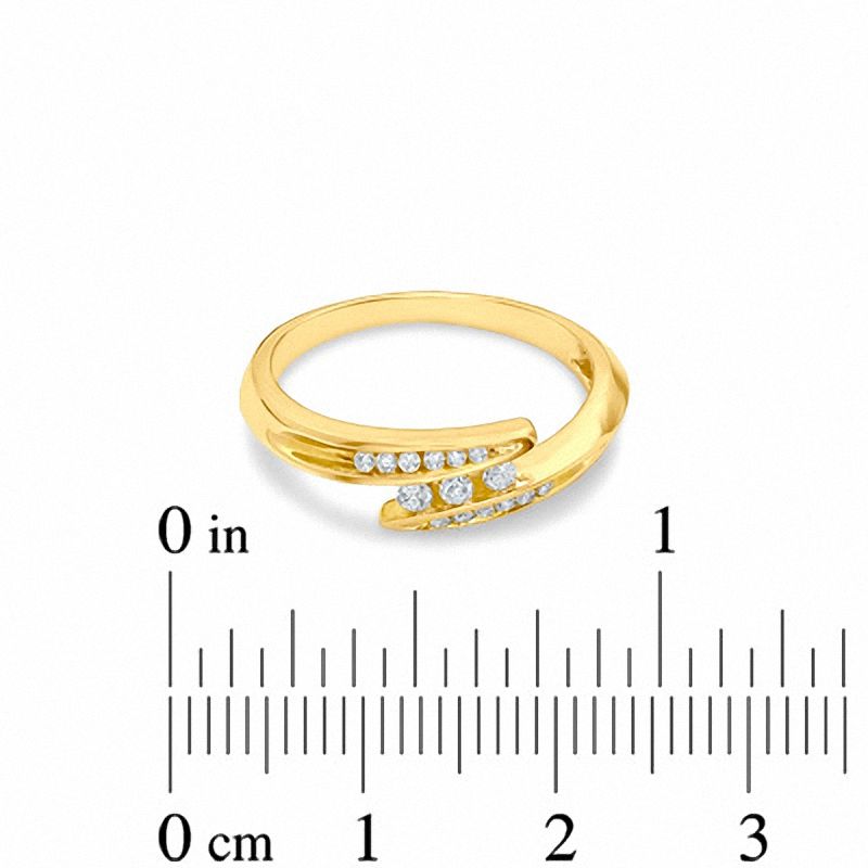 Main Image 3 of 0.18 CT. T.W. Diamond Three Stone Bypass Ring in 10K Gold