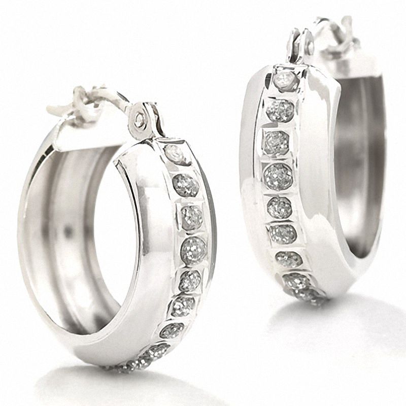 Main Image 1 of Diamond Fascination™ Small Round Hoop Earrings in 14K White Gold