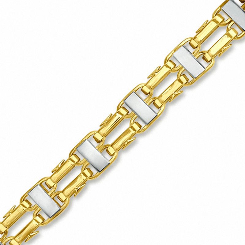 Men's Short Link Bracelet in Hollow 10K Two-Tone Gold - 9.0"|Peoples Jewellers