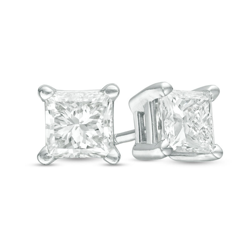 0.60 CT. T.W. Square-Cut Diamond Solitaire Stud Earrings in 14K White Gold