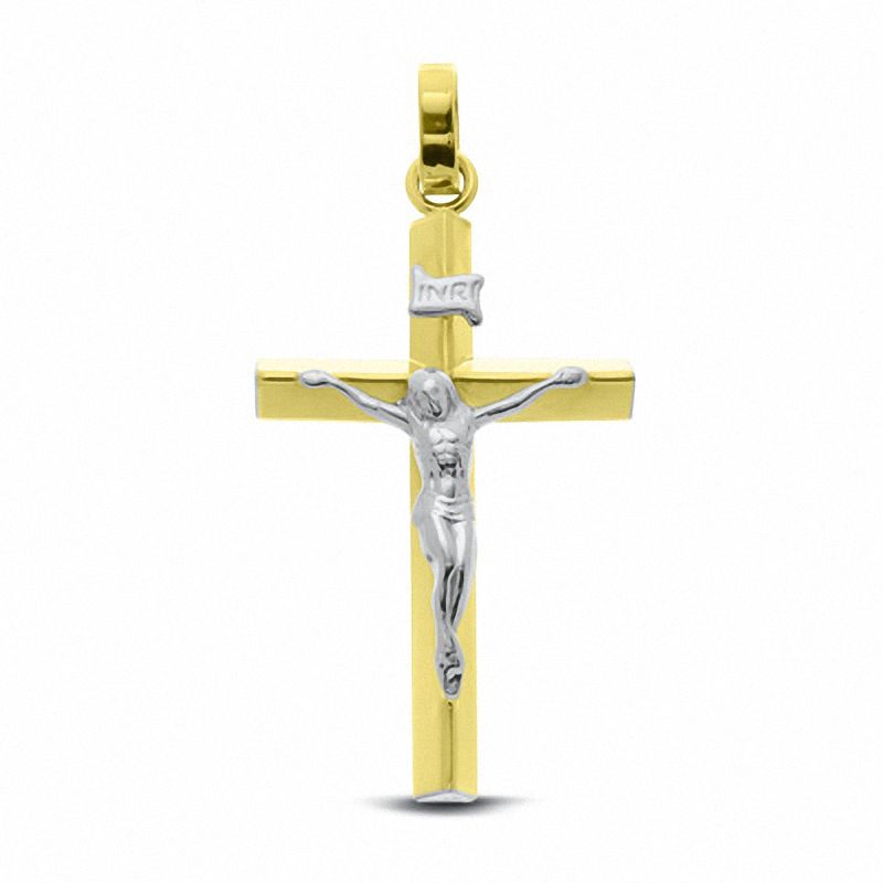 10K Two-Tone Gold Triangular Crucifix Charm Pendant