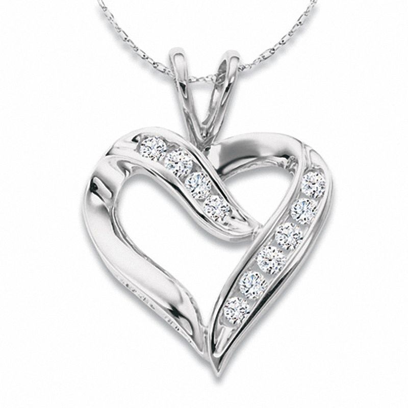CT. T.W. Diamond Crossover Heart Pendant in 10K White Gold