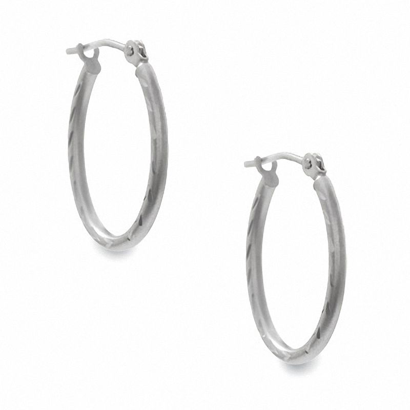 14K White Gold Oval Hoop Earrings