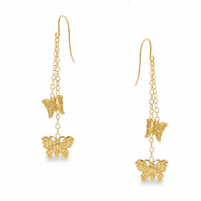 14K Gold Butterfly Dangle Drop Earrings|Peoples Jewellers