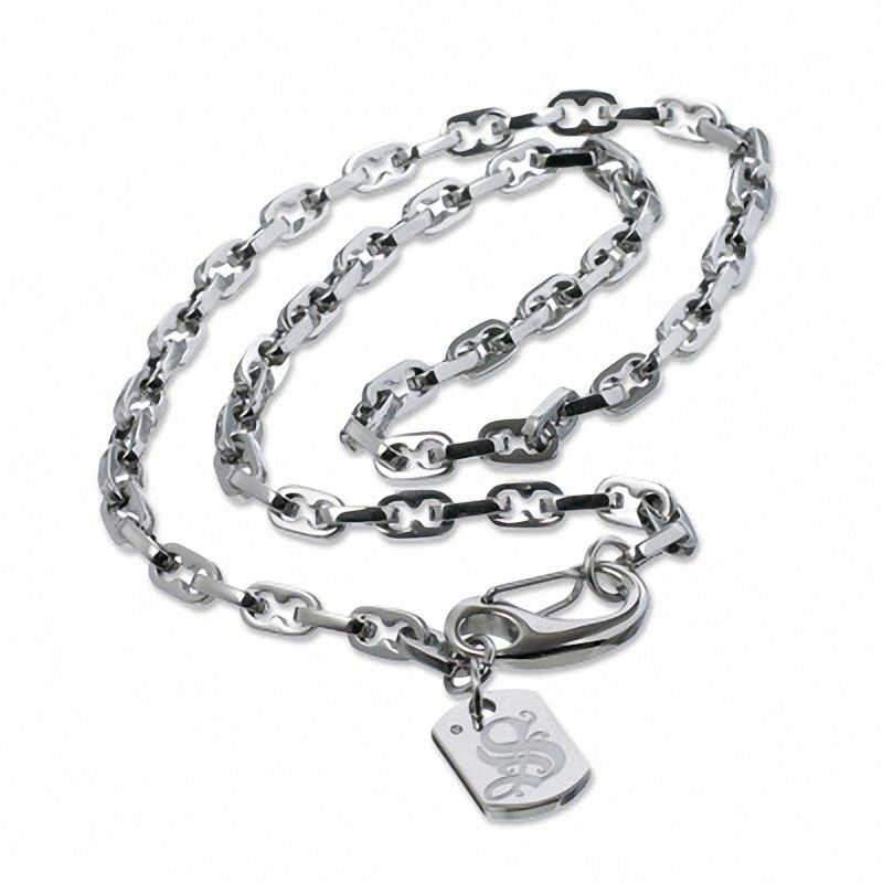 Simmons Jewelry Co. Men's Stainless Steel Mini Razor Link Chain Necklace with Diamond Accent - 22"