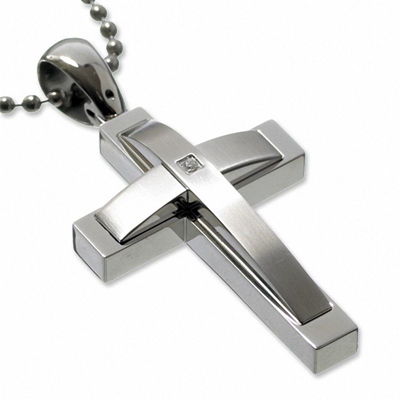 Simmons Jewellery Co. Men's Stainless Steel Cross Pendant with Diamond Accent|Peoples Jewellers