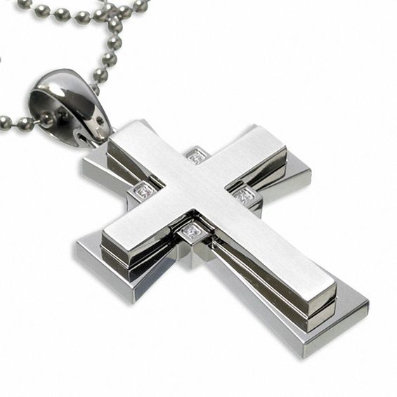 Simmons Jewelry Co. Men's 0.12 CT. T.W. Diamond Cross Pendant in Stainless Steel