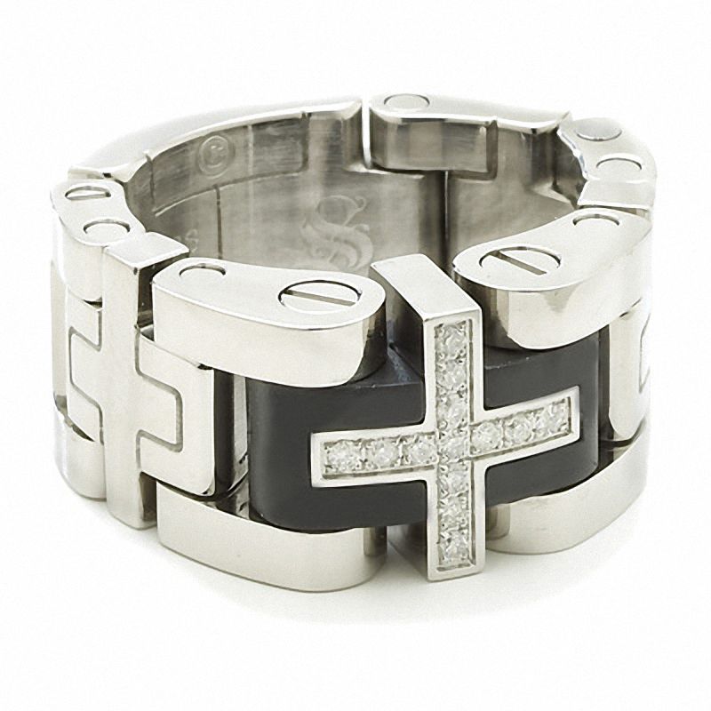 Simmons Jewellery Co. Men's 0.18 CT. T.W. Diamond Cross Link Ring in Stainless Steel - Size 11|Peoples Jewellers