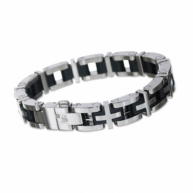 Simmons Jewelry Co. Men's Stainless Steel Cross Link Bracelet with Diamond Accent|Peoples Jewellers