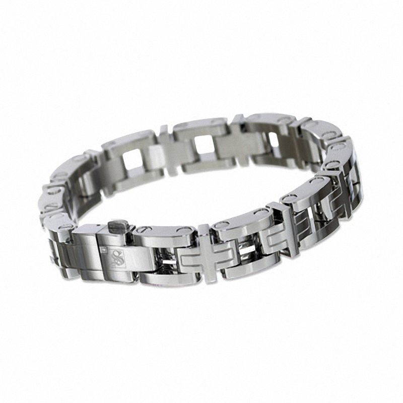 Simmons Jewelry Co. Men's Stainless Steel Cross Pattern Bracelet with Diamond Accent