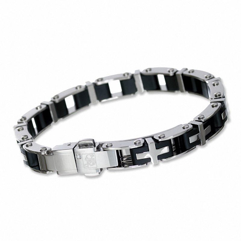 Simmons Jewelry Co. Men s Stainless Steel Cross Link Bracelet with Diamond Accent