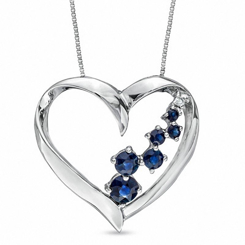 Journey Blue Sapphire and Diamond Accent Heart Pendant in 14K White Gold|Peoples Jewellers