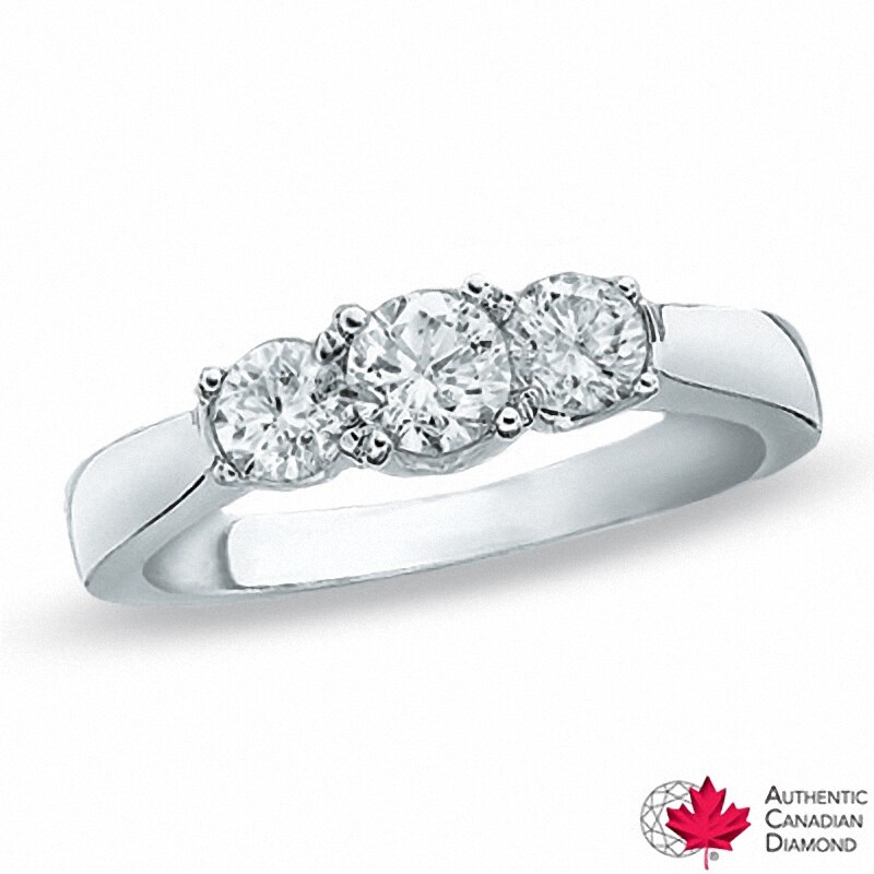 Main Image 1 of Celebration Canadian Lux® 1.50 CT. T.W. Certified Diamond Three Stone Ring in 18K White Gold (I/SI2)