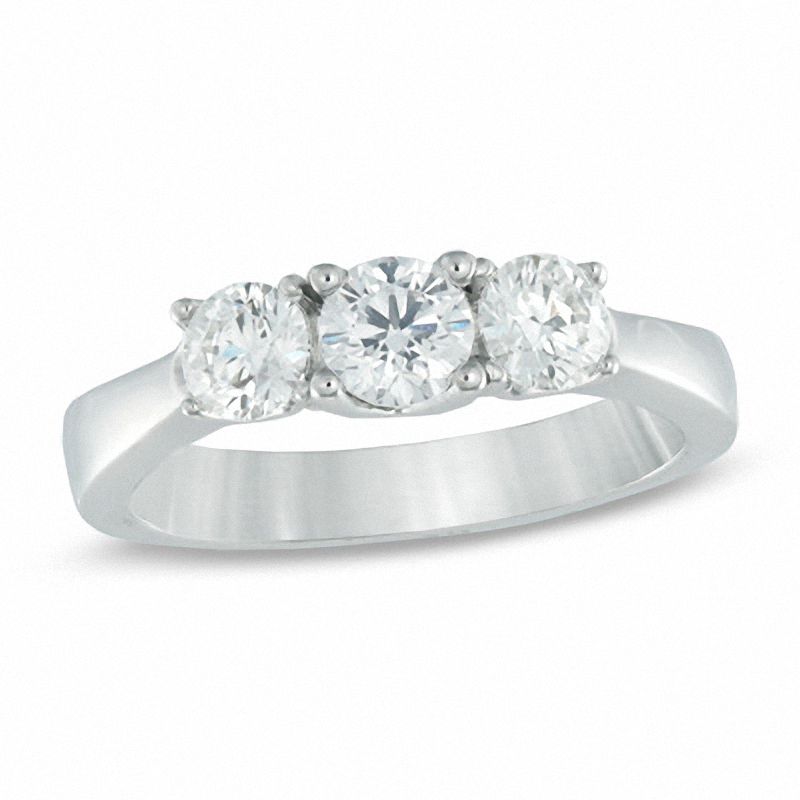 1.00 CT. T.W. Canadian Certified Diamond Three Stone Engagement Ring in 18K White Gold (I/SI2)