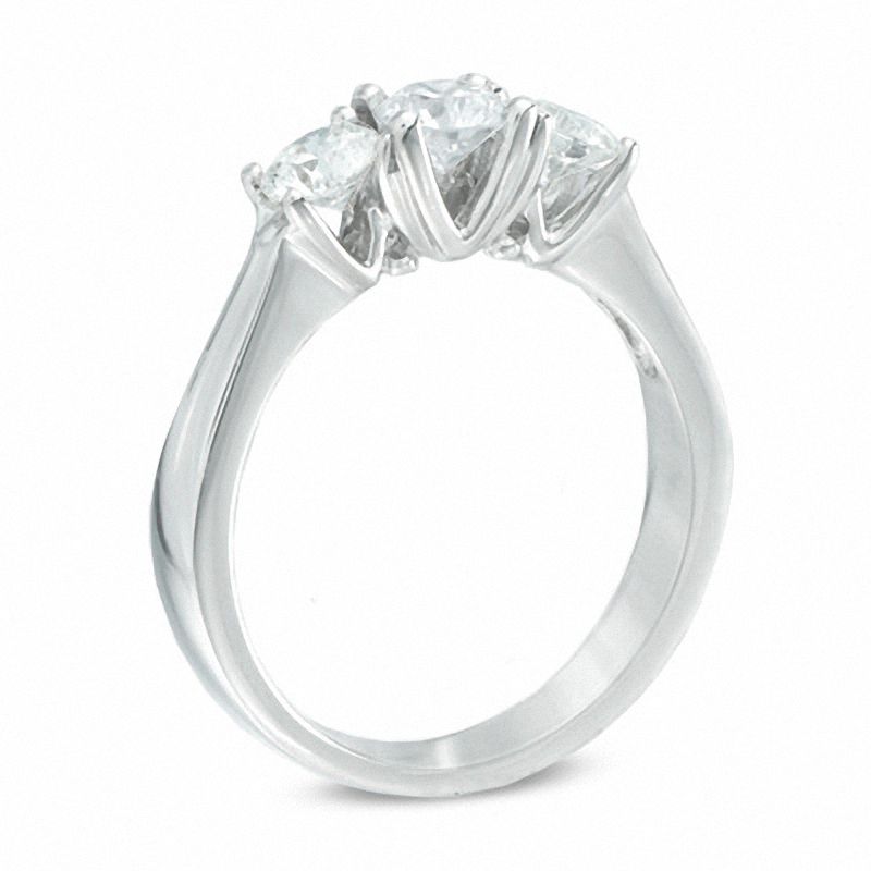 1.00 CT. T.W. Canadian Certified Diamond Three Stone Engagement Ring 18K White Gold (I/SI2)