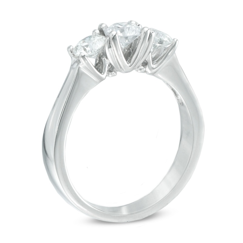 1.00 CT. T.W. Canadian Certified Diamond Three Stone Engagement Ring in 18K White Gold (I/SI2)