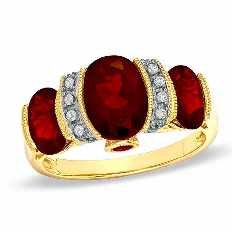 Oval Garnet and Diamond Ring in 10K Gold|Peoples Jewellers