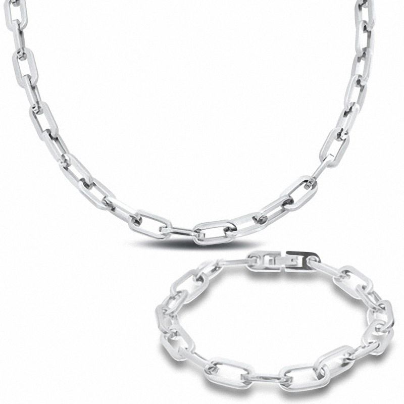 Men's Stainless Steel Square Link Chain Necklace and Bracelet Set|Peoples Jewellers