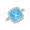 Thumbnail Image 0 of Cushion-Cut Blue Topaz and Lab-Created White Sapphire Ring in 10K White Gold with Diamond Accents