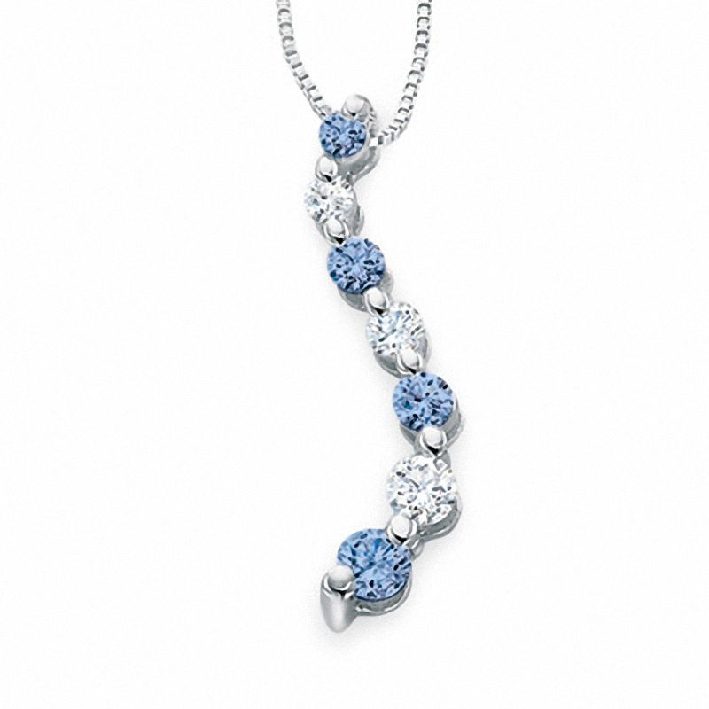 Journey Lab-Created Ceylon Sapphire and White Sapphire Curve Pendant in 10K White Gold
