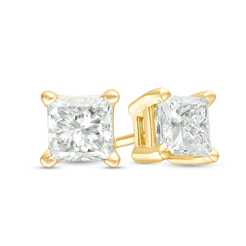 0.08 CT. T.W. Princess-Cut Diamond Solitaire Stud Earrings in 14K Gold (J/I2)